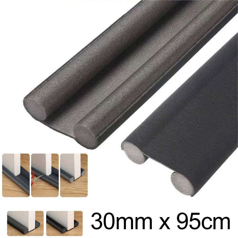 Trade Shop - Paraspifferi Sottoporta Per Porte 95 Cm Doppia Guarnizione Antirumore Nero -