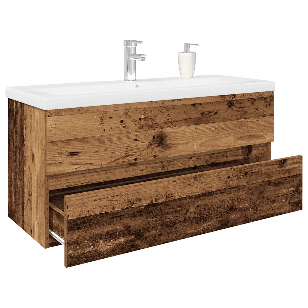 Mobile da Bagno con Lavabo Integrato e Rubinetto Legno Antico 3328937