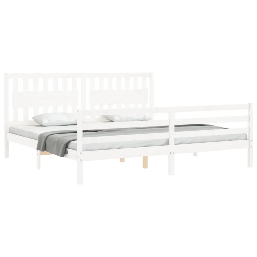 Giroletto con Testiera Bianco 200x200 cm in Legno Massello 3194332