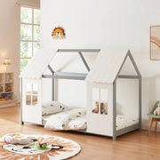Letto Tostedt per Cameretta a Forma di Casetta Semiaperta 90 x 200 cm Grigio / Bianco [en.casa]