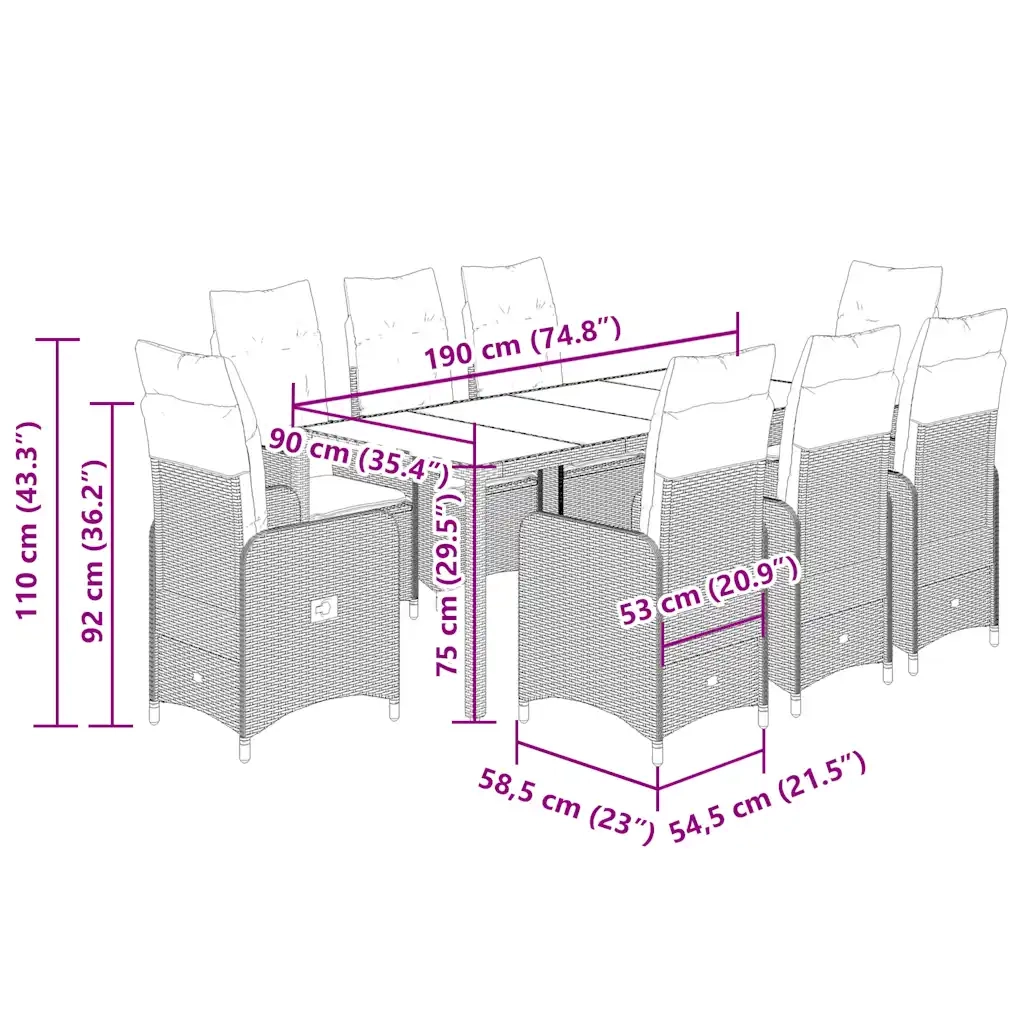 vidaXL Set da Bistrò da Giardino 9 pz con Cuscini Beige in Polyrattan