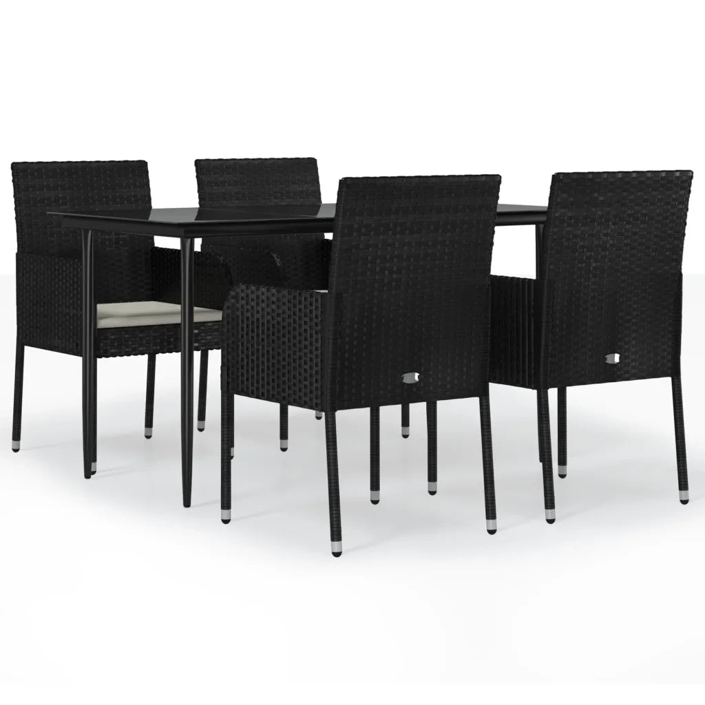 Set da Pranzo da Giardino 5 pz Nero con Cuscini in Polyrattancod mxl 100433