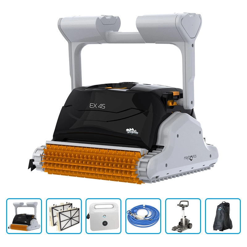 Robot Piscina Dolphin Ex 45 Premium Con Spazzole Pvc, Carrello E Copertura Protettiva