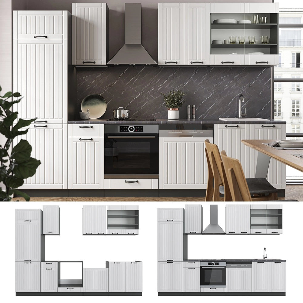 Cucina componibile Fame-Line Bianco rustico/Antracite 300 cm, PL Marmo Vicco