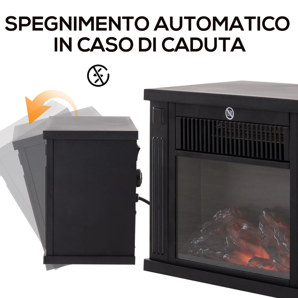 EasyComfort Camino Elettrico da Tavolo con Effetto Fiamma, Caminetto con Potenza Regolabile 600/1200W, Copertura 10-15m², Nero