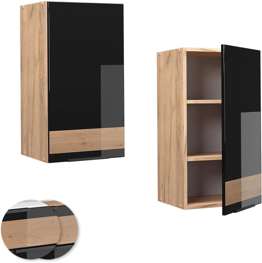 Pensile da cucina Fame-Line, Rovere nero lucido, 40 cm, per la combinazione con altri moduli della serie Fame-Line