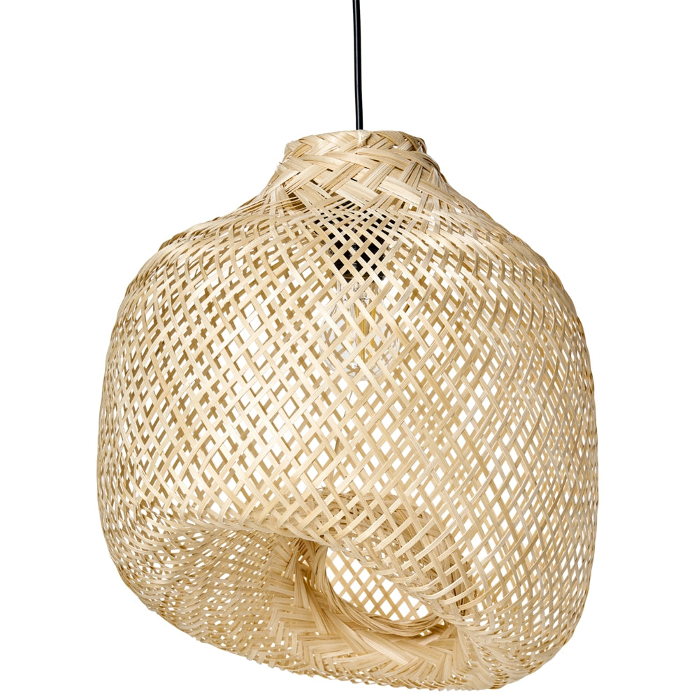 Lampada a sospensione con paralume in bambù naturale Forma irregolare moderna intrecciata Illuminazione del soggiorno e della sala da pranzo