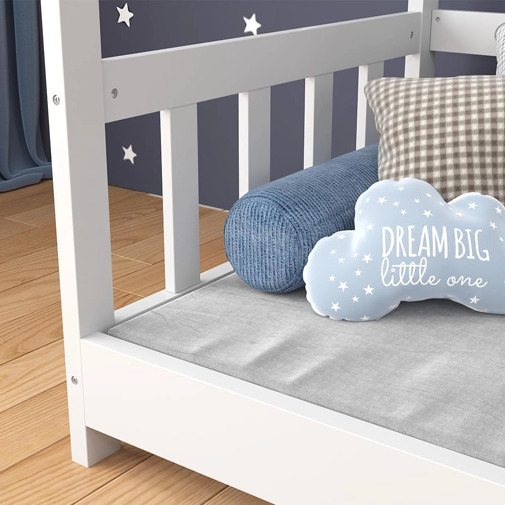 Letto montessori bambini Michelle, Bianco, 70x140 cm con protezione anticaduta, adatto per materassi 70x140 cm, combinabile con accessori