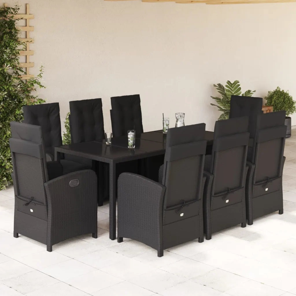 Set da Pranzo da Giardino 9 pz con Cuscini Nero in Polyrattancod mxl 87502