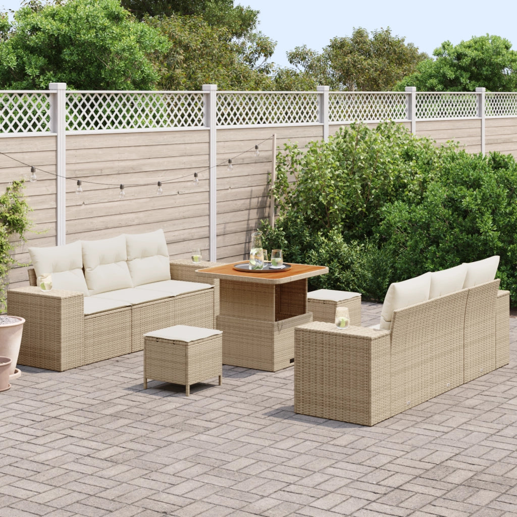 Set di divani da giardino  9 pezzi con cuscini Beige Rattan Poliestere