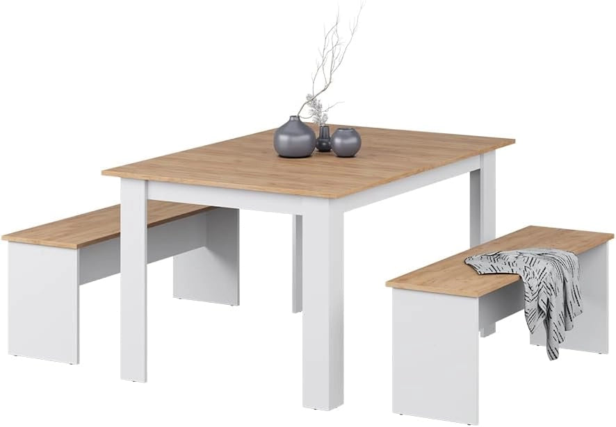 Set di panche ad angolo Sentio, Rovere bianco/dorato, 137.6 x 92.8 cm con 2 panche, per un utilizzo salvaspazio in sala da pranzo e cucina