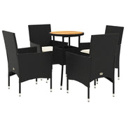 Set Pranzo da Giardino 5 pz | Set Salotto da Giardino con Cuscini Nero Polyrattan Acacia