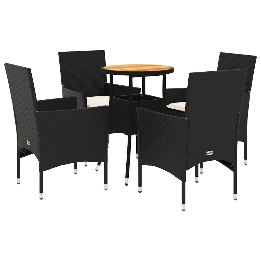 Set Pranzo da Giardino 5 pz | Set Salotto da Giardino con Cuscini Nero Polyrattan Acacia