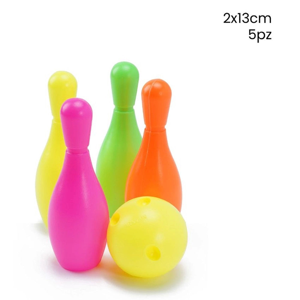 Trade Shop - Set 5pz Da Bowling Birilli Con Pallina In Plastica Colorati 2x13cm Per Bambini 258235 -