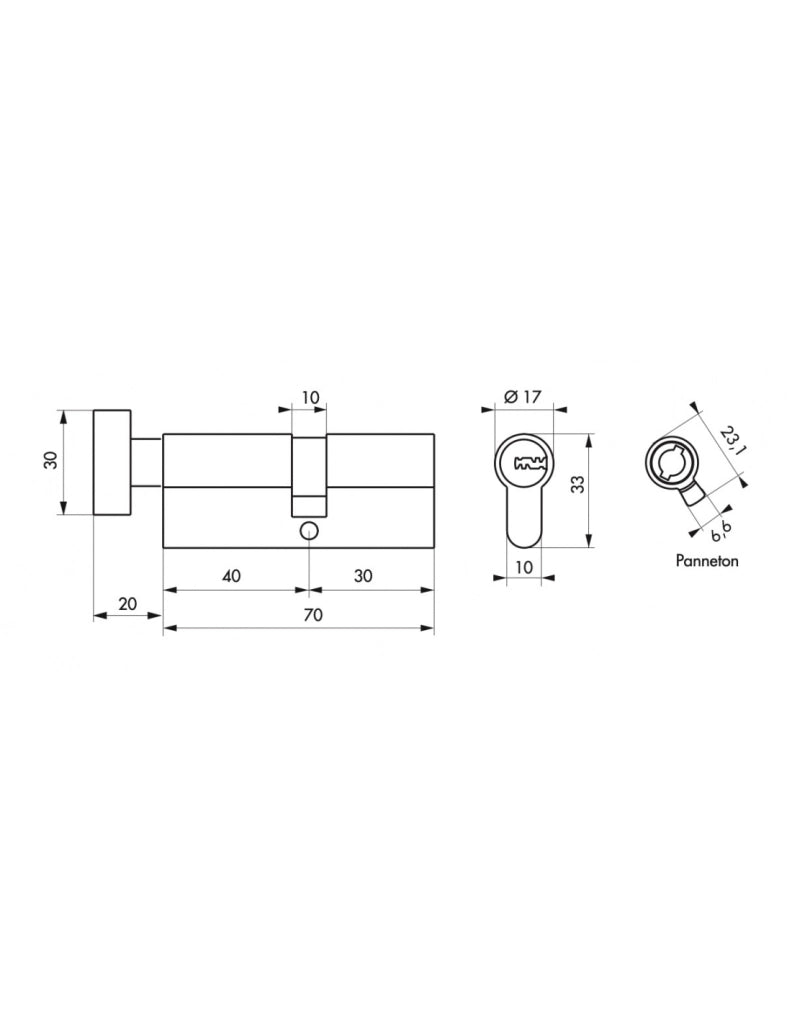Cilindro europeo Transit 1 con pomolo 40 x 30 mm, nichelato, funzione emergenza, 5 chiavi – THIRARD