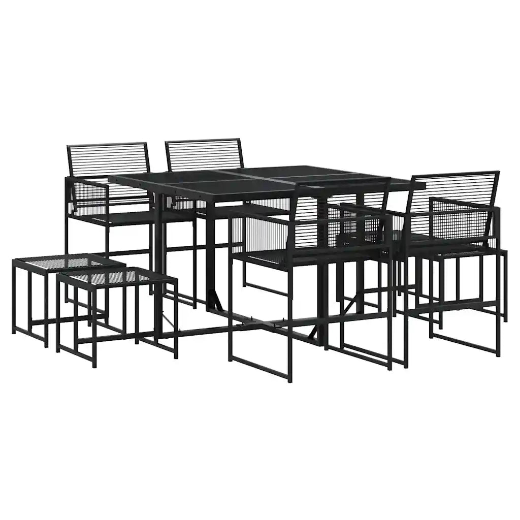 Set da Pranzo da Giardino 9 pz Nero in Polyrattan