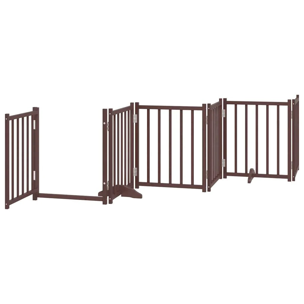 Cancelletto di sicurezza per cani con porta 6 pannelli legno massello di abete marrone 02_0023333