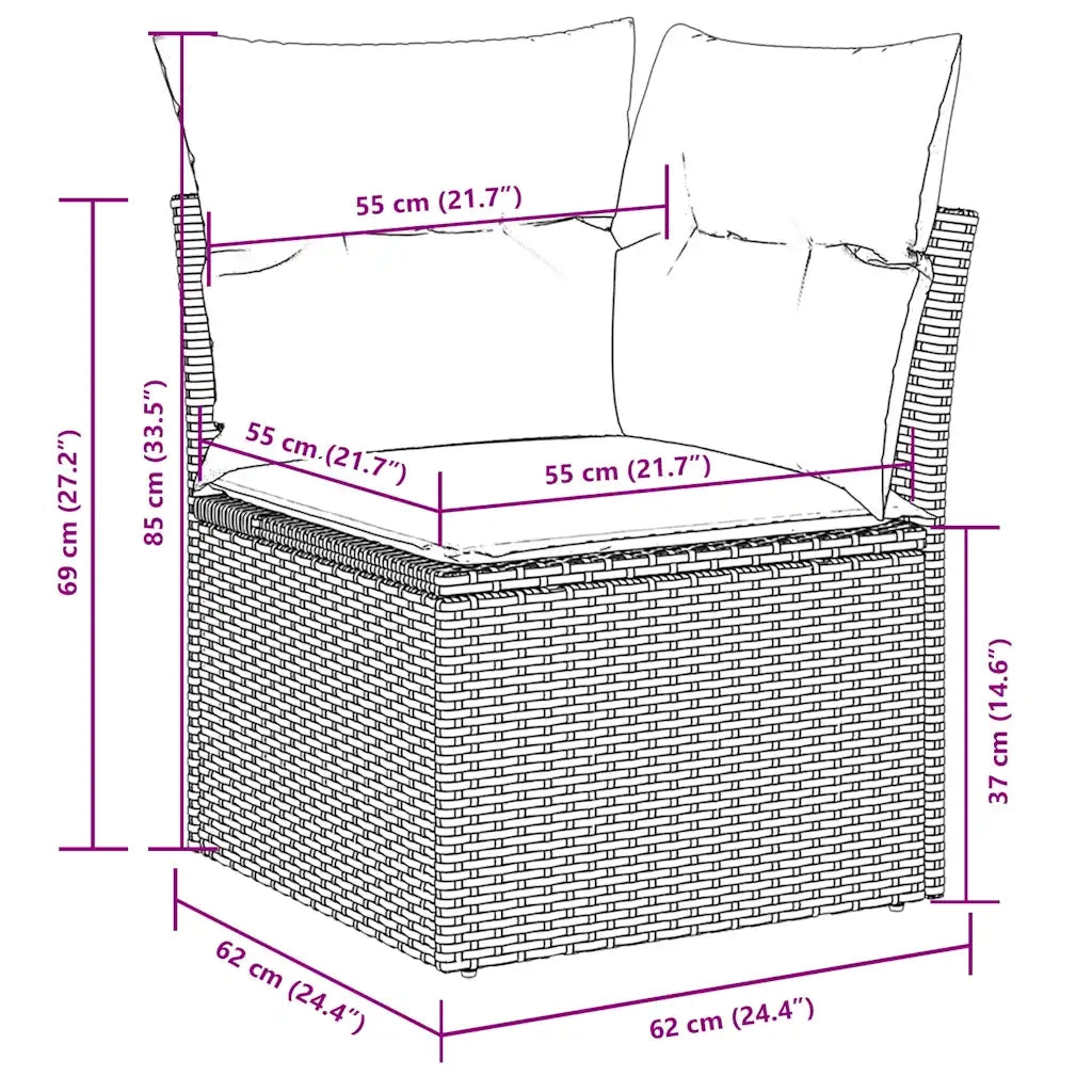 Set Divano da Giardino 9pz con Cuscini Grigio Chiaro Polyrattan