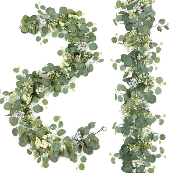 Slingers a Eucalipto 2 pezzi - slingers d'arte con bacche - decorativa slinger per matrimoni e feste - pianta da parete verde per tavolo e camera da letto - decorazione per bagno di background