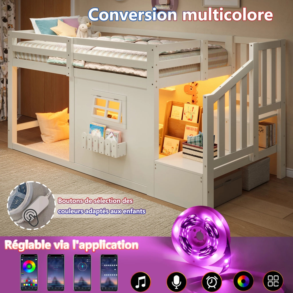 letto a castello in legno di pino e mdf bianco 95 x 253 cm