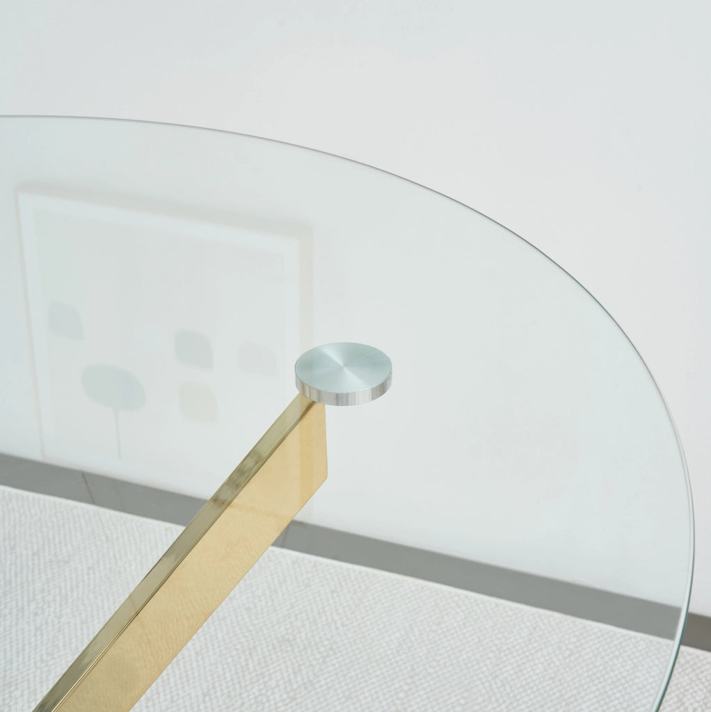 Tavolo rotondo in vetro temperato 80 cm con gambe in metallo color oro; per 2-4 persone