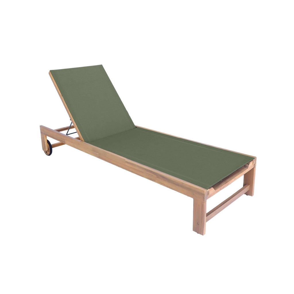 Set 2 lettini prendisole in legno multiposizione con ruote, verde kaki