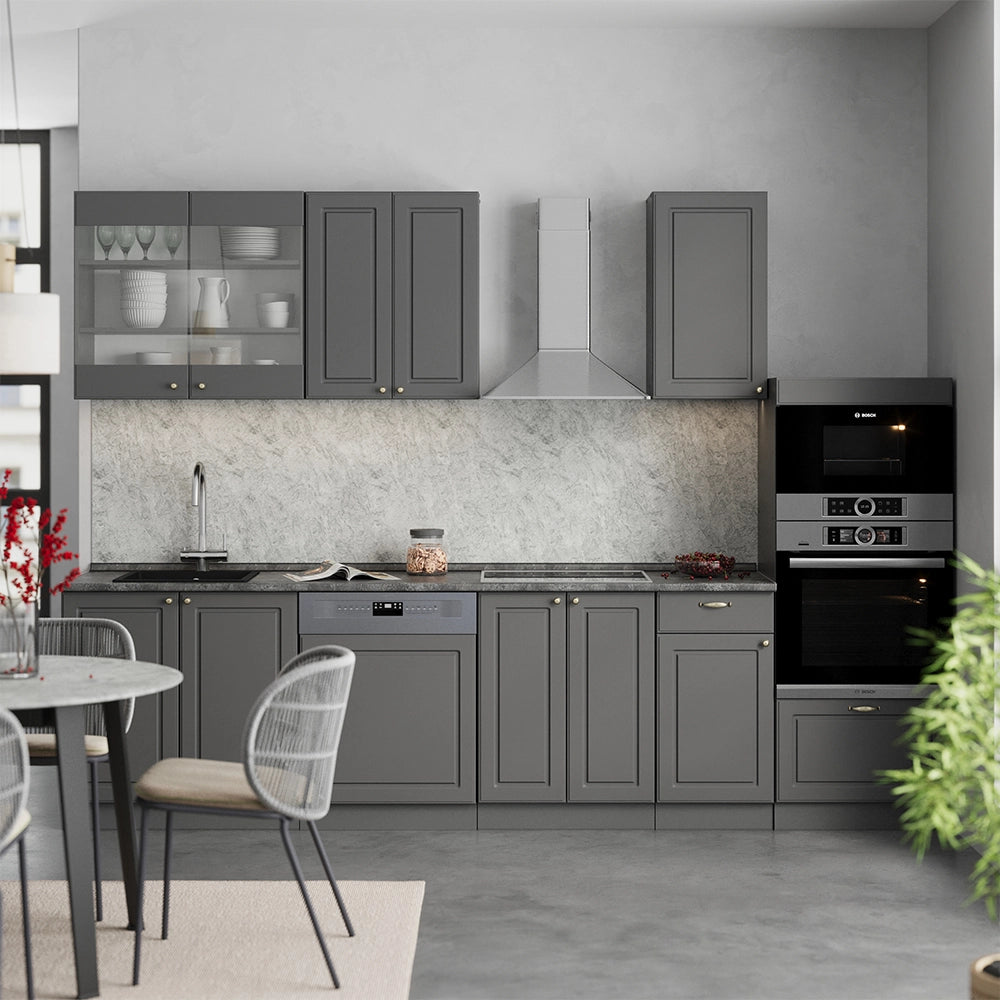 Vicco Cucina componibile Landhaus antrazit-oro 300 cm con armadio alto, PL Marmo