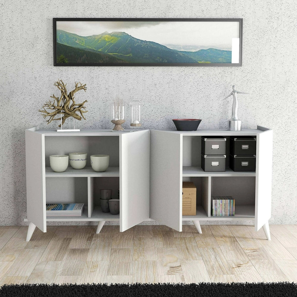 Madia Paine, Credenza 2 Ripiani, 180x45x81h cm Bianco