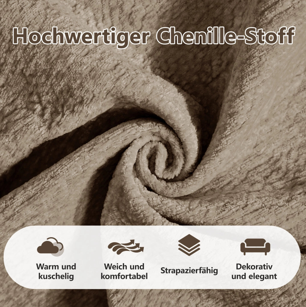 Divano modulare a U 4 posti con 2 pouf mobili in chenille; 330x149x90 cm; marrone