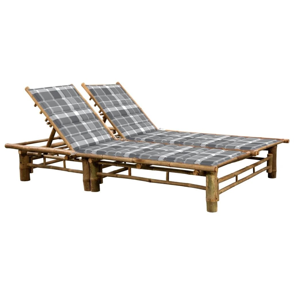 Lettino prendisole sedia a sdraio lettino prendisole letto da giardino mobili da esterno per patio per 2 persone con cuscini in bambù 02_0012899