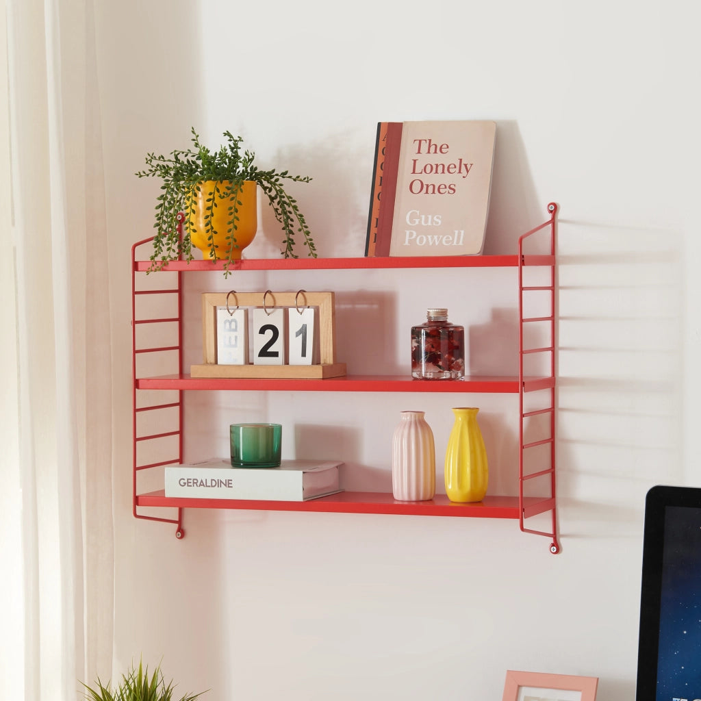 Set di 2 Scaffali da Parete Strängnäs a 3 Ripiani Regolabili  50 x 60 x 15 cm Acciaio Rosso [en.casa]