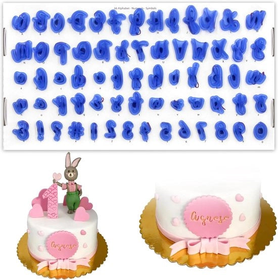 Fondant Cutter per Lettere - Stampa Fondant - Muffa per Decorazione di Torte - Set di Forme per Cifre e Lettere Reutilizzabili per Decorazione di Torte - Accessori per la Cucina - 1 Set di 66 pezzi