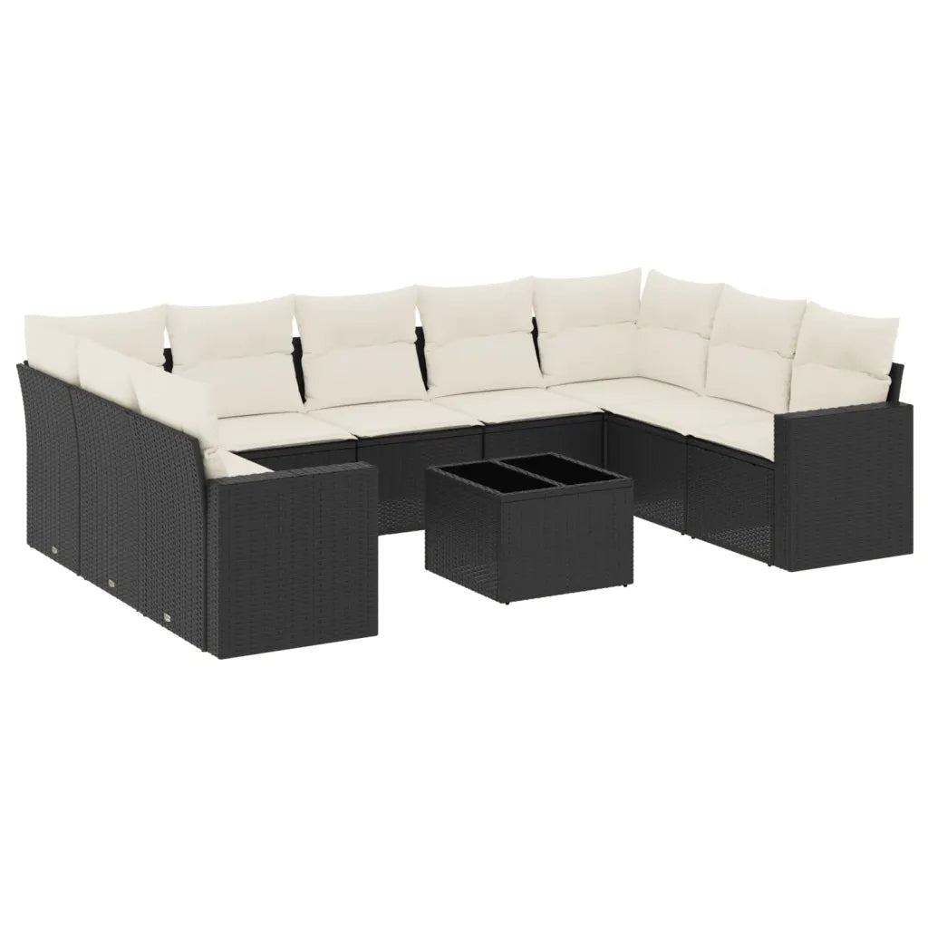 Set Divani da Giardino 10pz con Cuscini in Polyrattan Nero 3251743