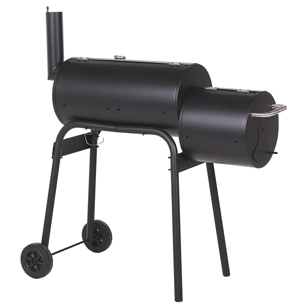 Griglia per barbecue a carbonella in acciaio Nero con coperchio con ruote Griglia di cottura con ripiano affumicatore sfalsato