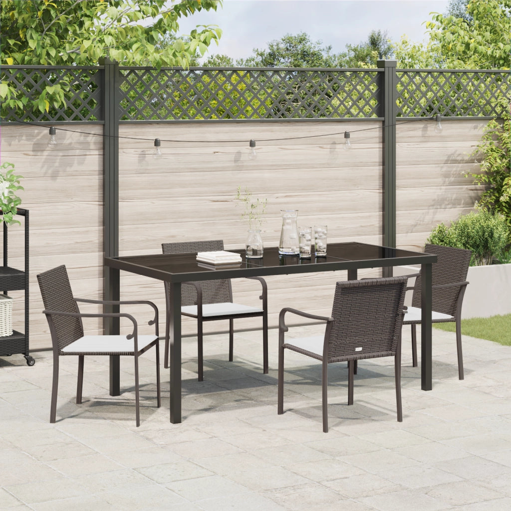 Set da Pranzo da Giardino a 5 Pezzi con Cuscini in Rattan Sintetico Marrone