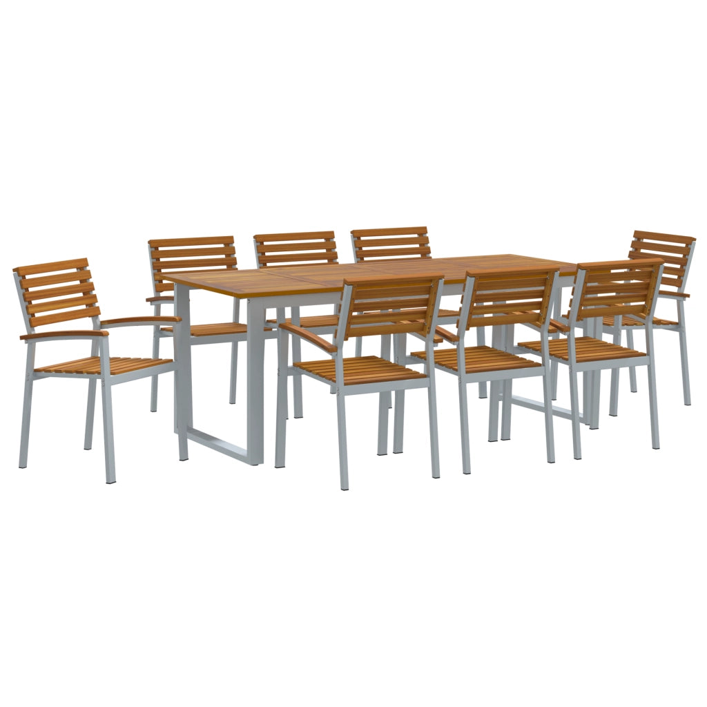 Set da Pranzo da Giardino 9 Pezzi in Legno Massello di Acacia e Metallo