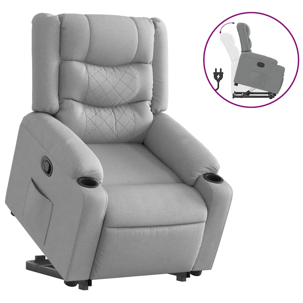 Poltrona | Sedia Relax Alzapersona Reclinabile Grigio Chiaro in Tessuto