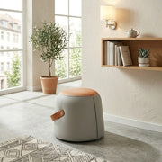 POUF in PU Grigio e Arancione con Maniglia in PU