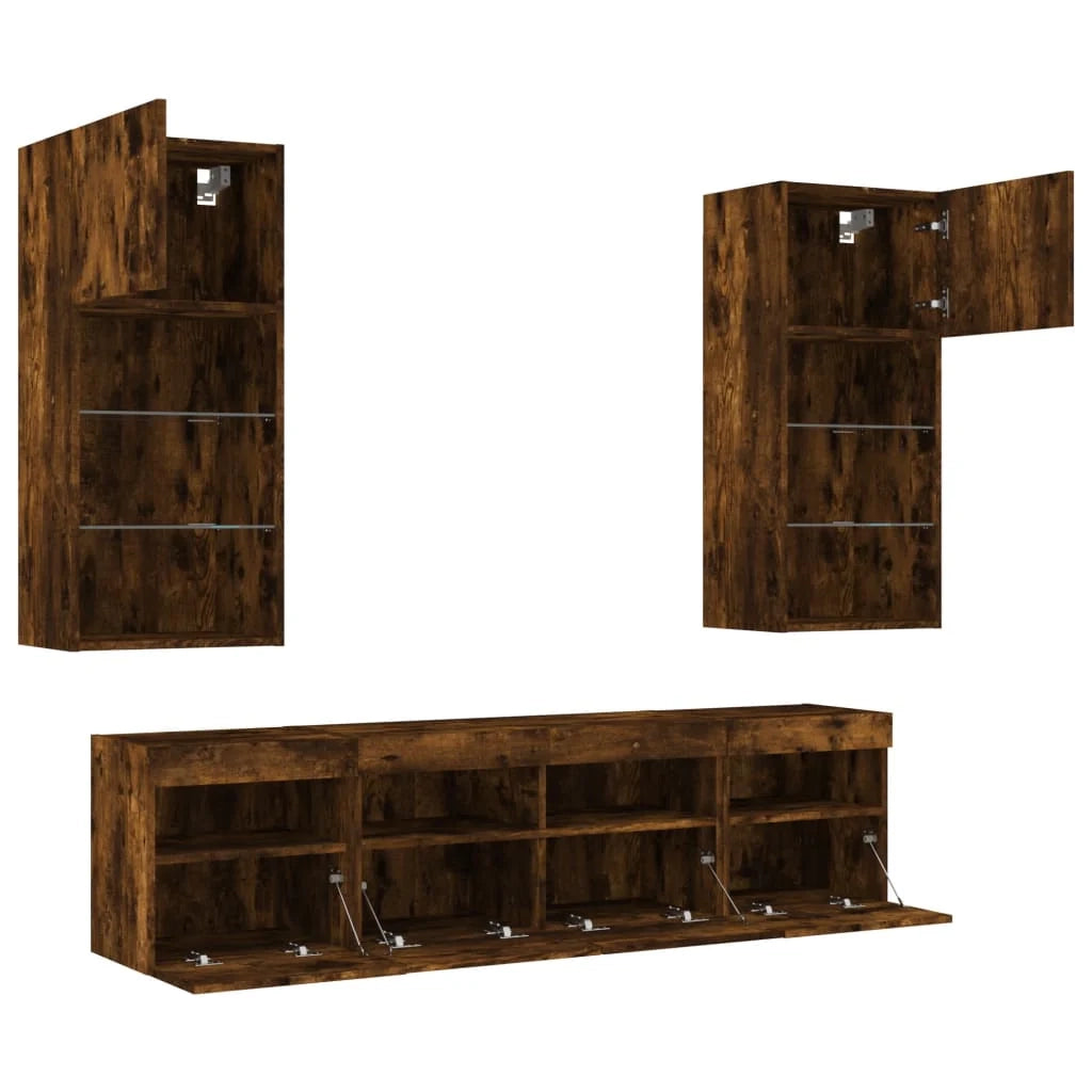 Mobile TV multimediale mensola TV credenza TV sala da pranzo soggiorno camera da letto con LED 5 pezzi rovere affumicato legno ingegnerizzato marrone 02_0029407