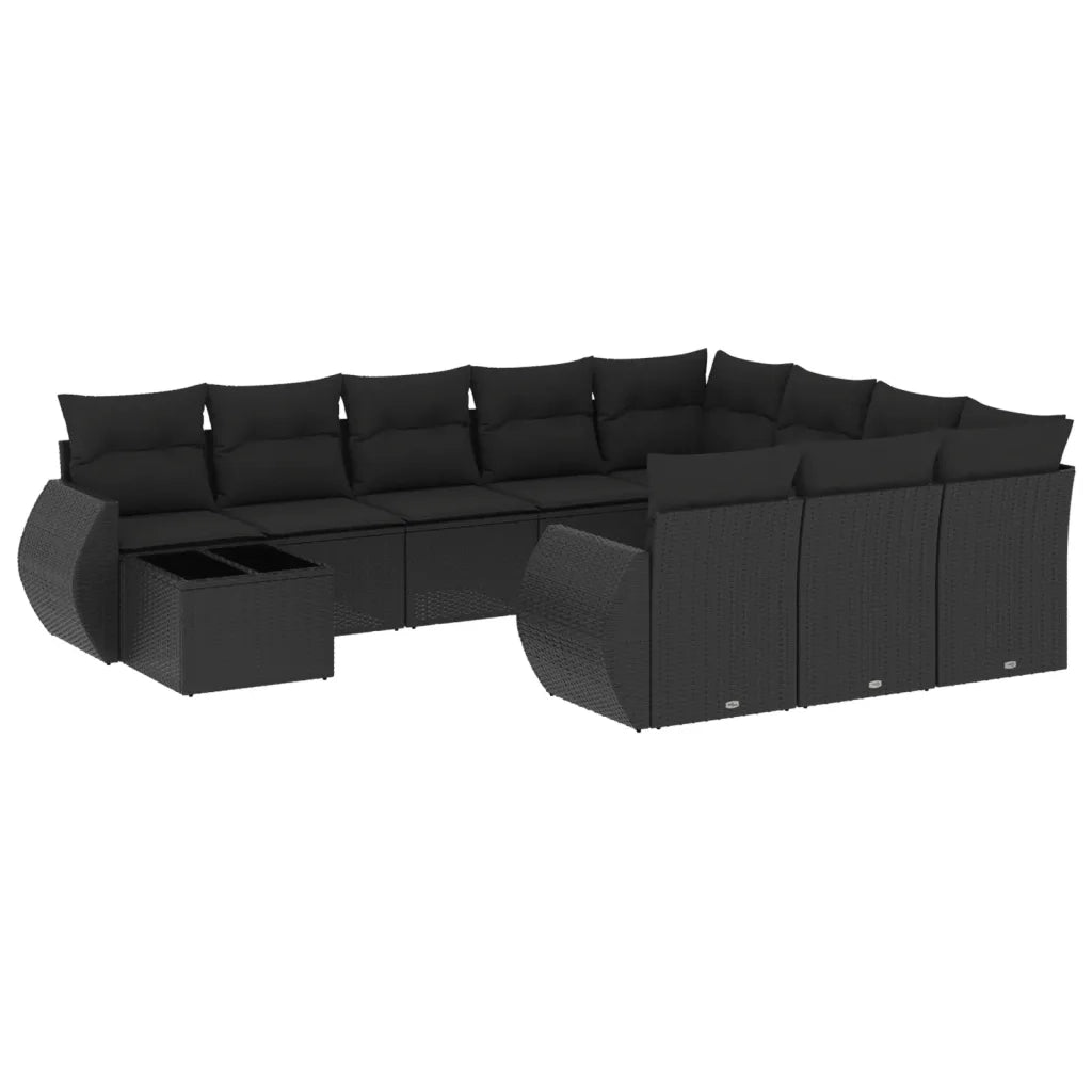 Set Divani da Giardino 11 pz con Cuscini in Polyrattan Nero 3221924