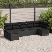 Set Divano da Giardino a 7 Pezzi con Cuscini Nero Polyrattan