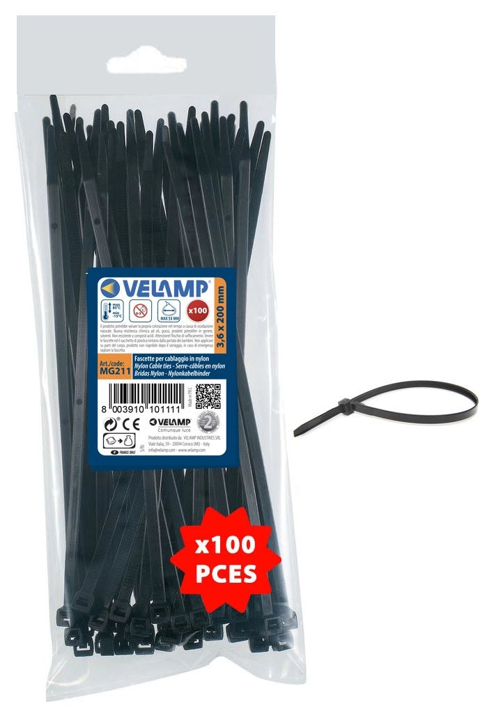 Fascette nere in nylon 3,6x200 100pz