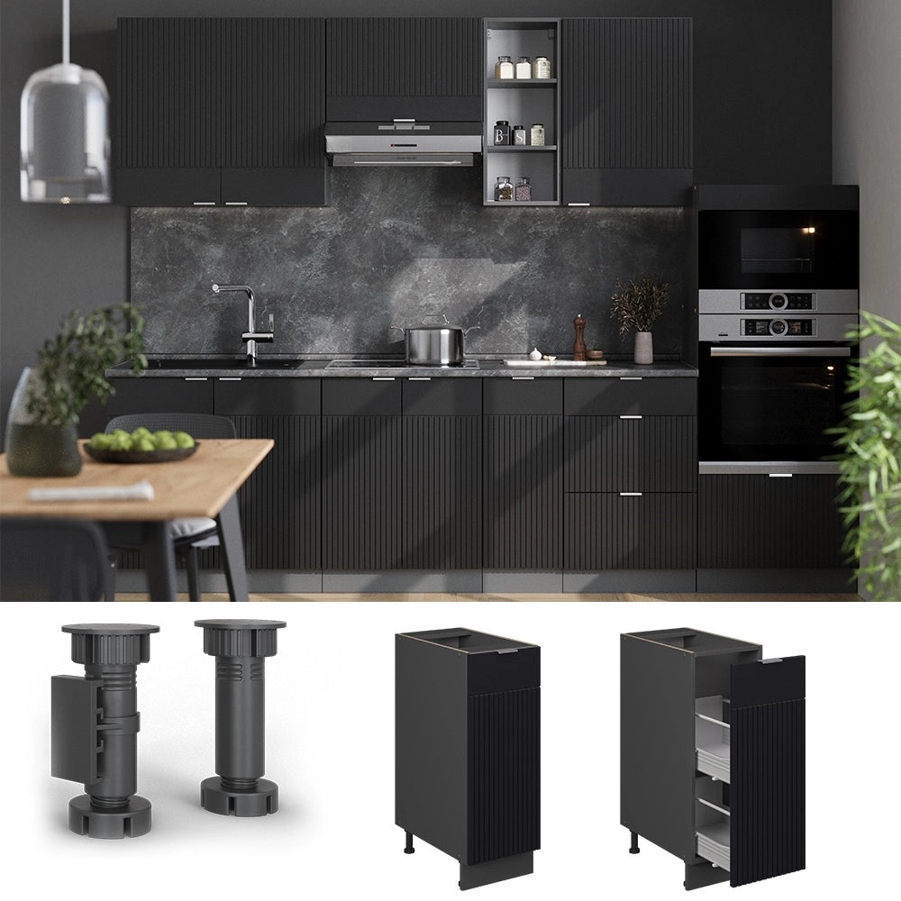 Armadio cucina dispensa alto Fame-Line Nero rigato/Antracite 30 cm senza piano di lavoro Vicco