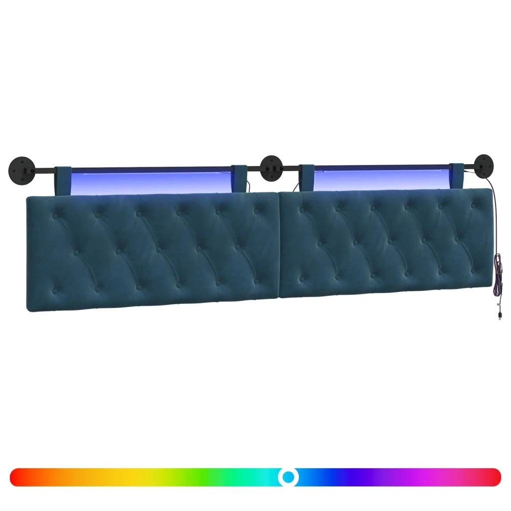 Testiera sospesa Con luce LED Blu Velluto