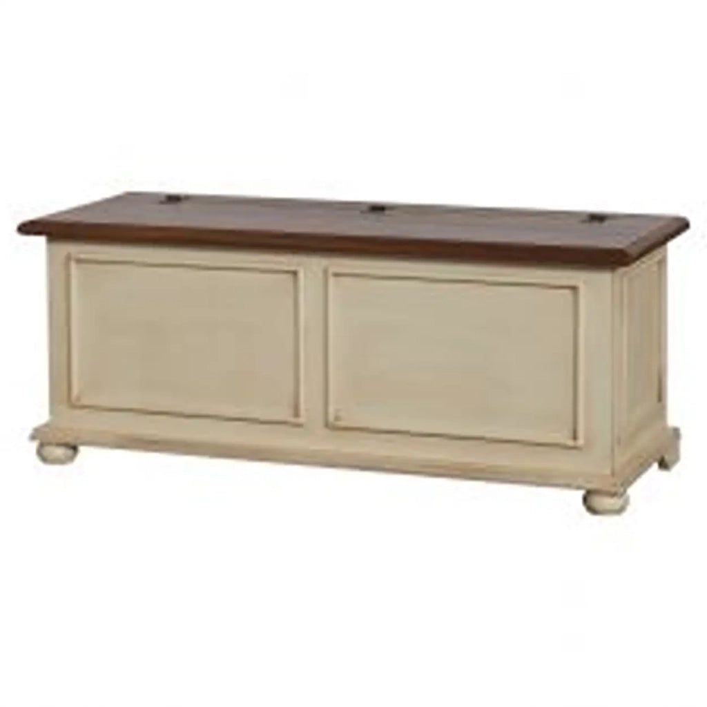 Cassapanca in legno Shabby chic mod cipolla bicolore avorio anticato e noce
