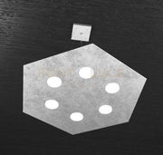 EXAGON SOSPENSIONE 6+1 LUCI BIEMISSIONE FOGLIA ARGENTO 1142-SG+1-FA