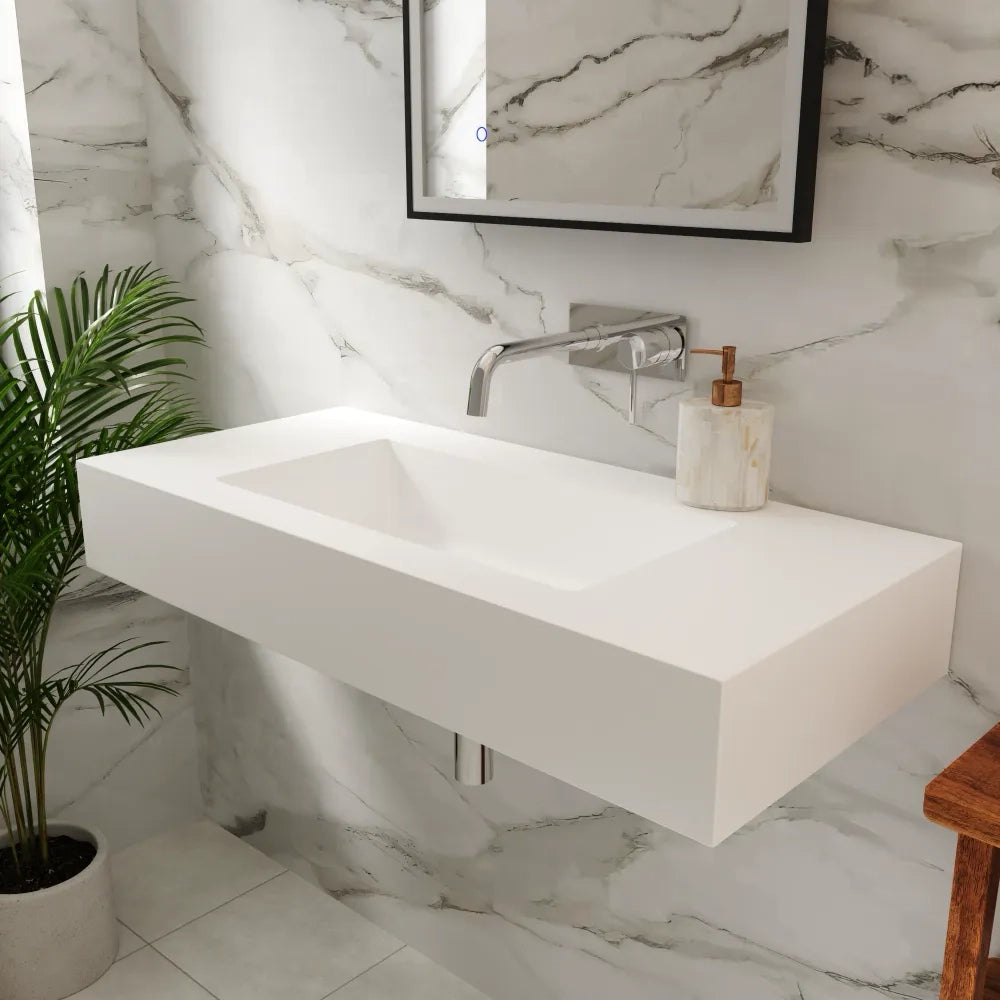 Lavabo sospeso in marmoresina 100cm bianco opaco | Koro