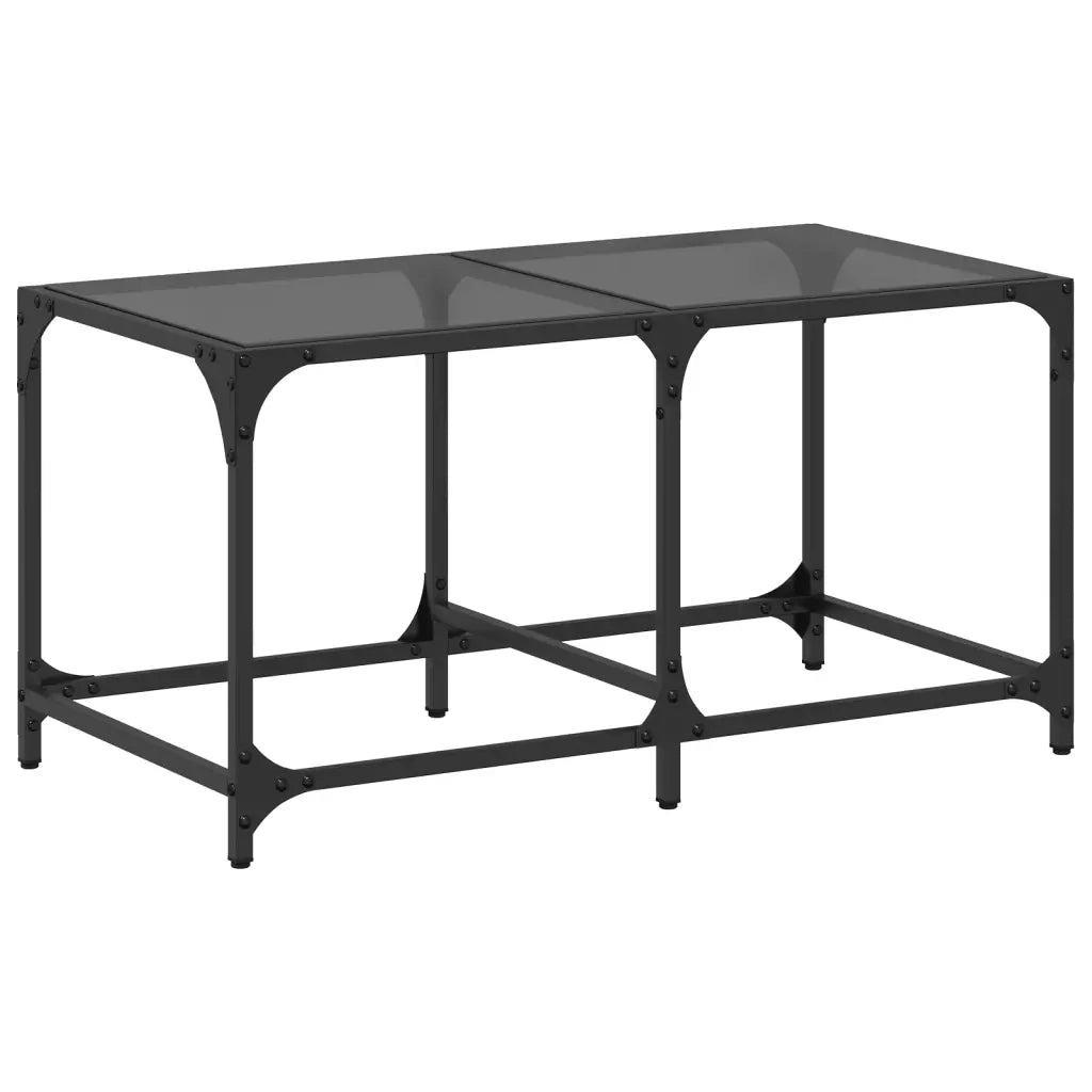Tavolino con Piano in Vetro-Tavolino da soggiorno-Tavolo Nero 78,5x40x40 cm Acciaio 843010