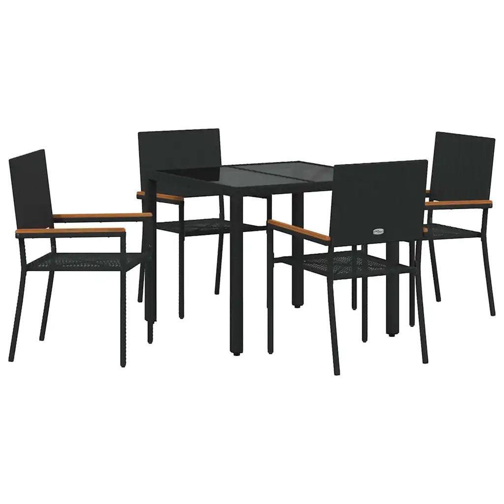Set da Pranzo per Giardino 5 pz | Set Salotto da Giardino Nero polyrattan