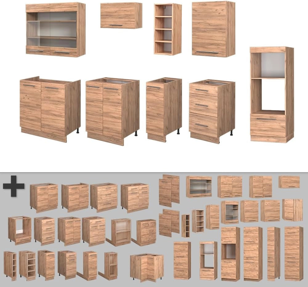 Cucina componibile Fame-Line, Quercia dorata, 280 cm senza piano di lavoro